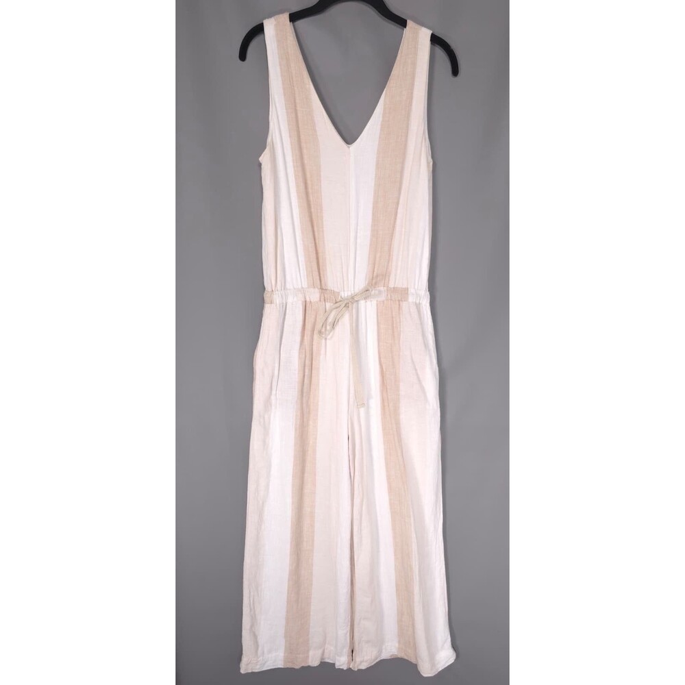 SPLENDID Women's Jumpsuit Linen Blend SMALL Beige Stripe‎ Wide Leg RS2R091 - Picture 3 of 11